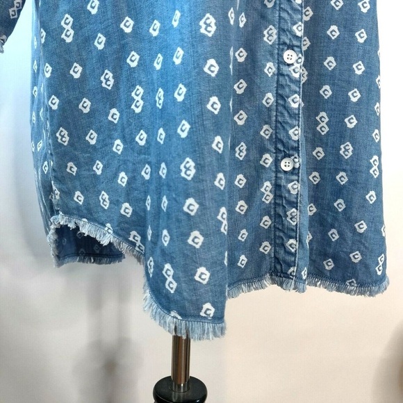 Cloth & Stone Anthropologie Women’s Print Chambray Roll Tab Shirt Dress - Picture 4 of 9
